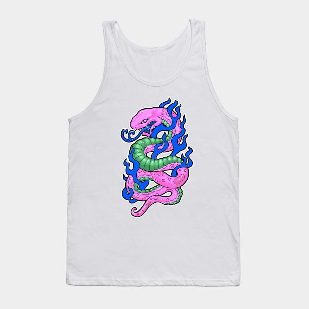 Pink snake with blue flames, in a 90s tattoo style Tank Top by weilertsen